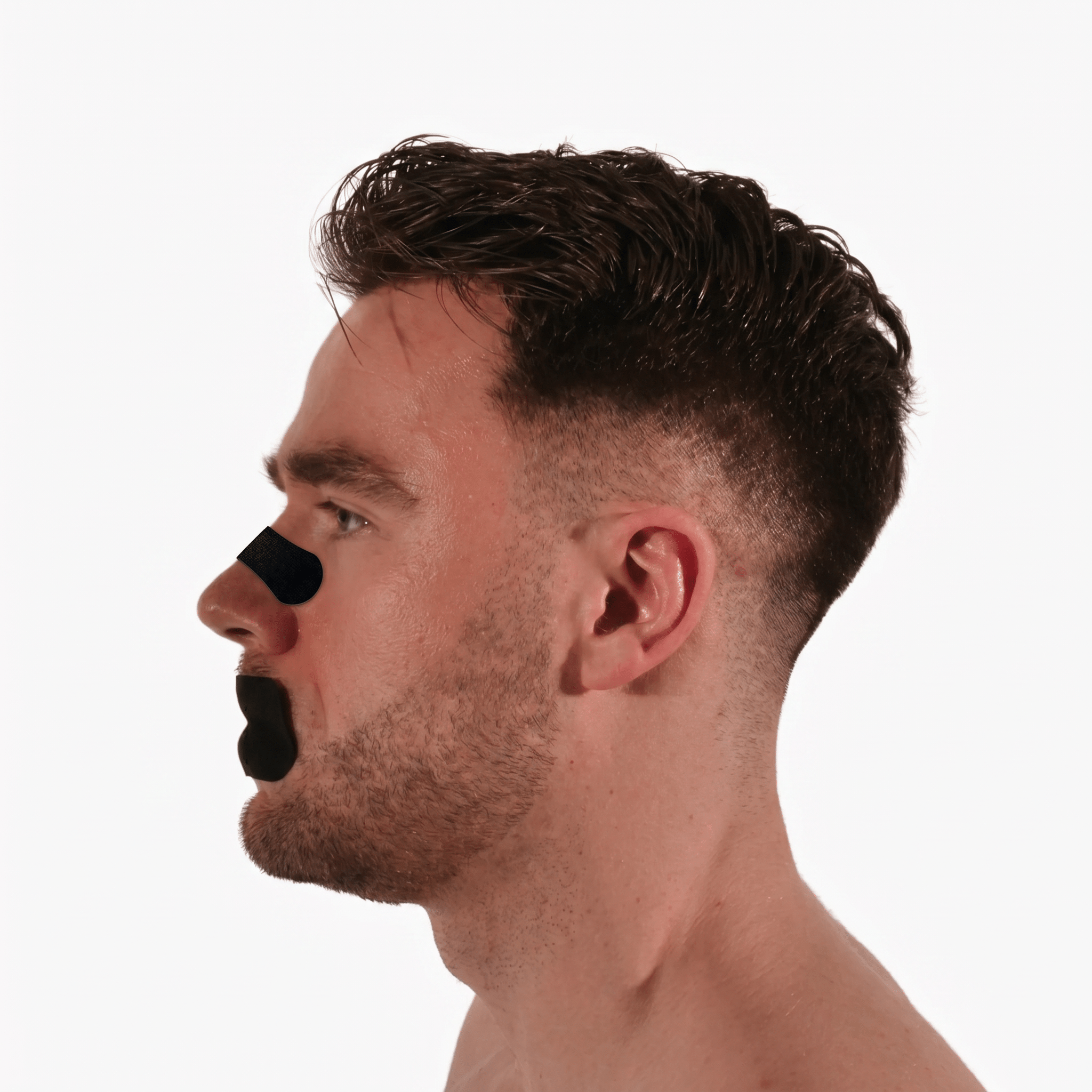 Modell med norzen munntape og nesestrips